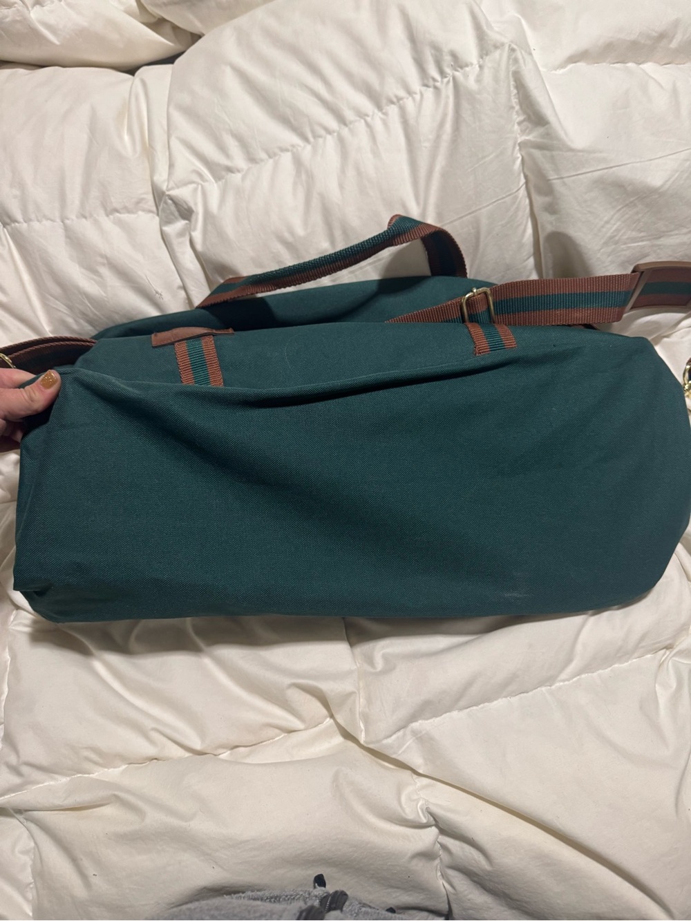 Vintage Polo by Ralph Lauren Forest Green Canvas Duffle with Brown Trim - Picture 2 of 3
